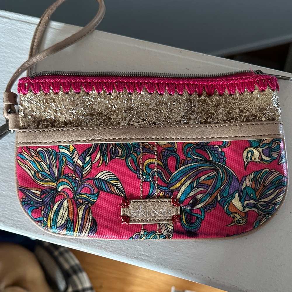 Sakroots Vibrant Pink and Gold Clutch